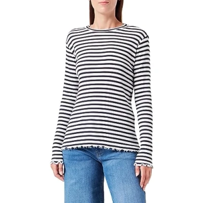 Image of Vila Women&#039;s Vithessa O Neck L/S top Noos Longsleeve T Shirt, Black/Stripes: Cloud Dancer, M