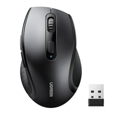 Image of UGREEN 2.4G Wireless Mouse for Laptop, 1600 DPI Optical Tracking, 12 Month Battery Life, 6 Buttons, 15M Range 3 Adjustable Levels Ergonomic Compatible with PC MacBook Chromebook