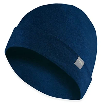 Image of MERIWOOL Unisex Merino Wool Cuff Beanie Hat Navy