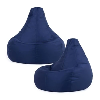 Image of Bean Bag Bazaar Dalton Outdoor Gaming Chair, Navy Blue, Set of 2, Water Resistant Fabric, Recliner Large Beanbag with Filling Included, Seating, Garden Furniture
