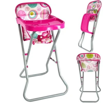Image of The Magic Toy Shop BiBi Doll Foldable Baby Highchair with Metal Frame and Attached Feeding Table Role Play Toys Accessories Pretend Reborn Dolls High Chair