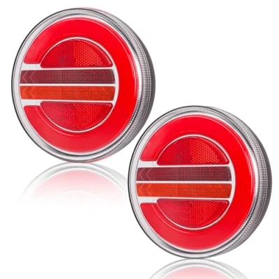 Image of AOHEWEI 2 Pcs LED Trailer Rear Lights 12V/24V Round Waterproof Tail Lamp Brake Turn Signal Reflector Light for Truck Lorry Caravan Van Tractor