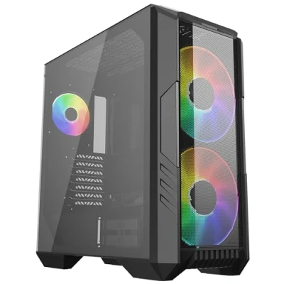 Image of Cooler Master HAF 500 PC Case: Mid Tower, 2 x 200mm Pre Installed ARGB Fans for High Volume Airflow, Rotatable 120mm GPU Fan, Versatile Cooling Options, Tempered Glass Side Panel, Removeable Top