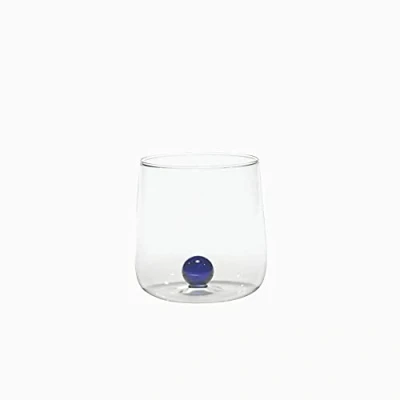 Image of Zafferano Bilia Glass Tumbler Handmade Transparent Glass, Decorated with a Colourful Ball Inside, cl 44 h 90mm d 88mm Set 6 Pieces Blue