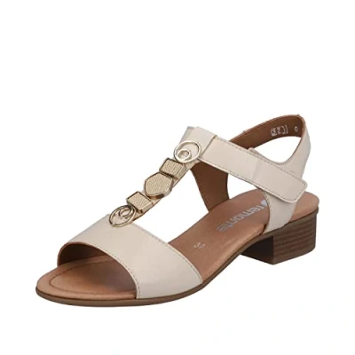 Image of Remonte Women&#039;s D0p52 Heeled Sandal, Chalk Porcelain Light Gold 80, 6.5 UK