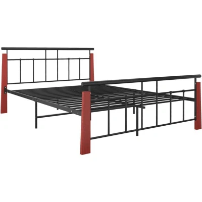 Image of vidaXL Bed Frame without Mattress Metal and Solid Oak Wood 140x200 cm