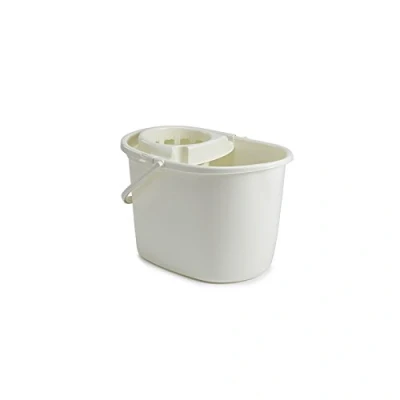 Image of Whitefurze Cream 15Lt Durable Plastic Mop Floor Cleaning Bucket w/ Detachable Strainer