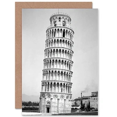 Image of Wee Blue Coo VINTAGE PHOTO ARCHITECTURAL LEANING TOWER PISA ITALY COOL GREETINGS CARD