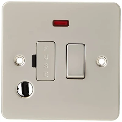 Image of KnightsBridge Flat Plate 13A switched fused spur unit with neon and flex outlet pearl