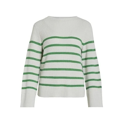 Image of Vila Women&#039;s Vimonti L/S Stripe Knit Top/Su/Pb Jumper, Bright Green/Detail:White Alyssum, L