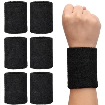 Image of H&amp;S Sweat Bands 6 Cotton and Spandex Wristbands Sweatbands for Gym, Tennis Running Stretchable Padded Wristband Wrist Band Sweatband Men Women Machine Washable