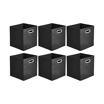 Image of Amazon Basics Collapsible Fabric Storage Cubes with Oval Grommets 6 Pack, Black