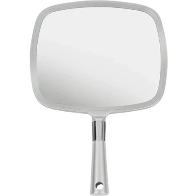 Image of MIRRORVANA Large &amp; Comfy Hand Held Mirror with Handle Big Handheld for Barber Shops, Hairdressing, Dental Offices, Home Self Hair Cutting and Make Up Application, Premium Silver