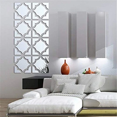 Image of Xemz 3D Mirror Wall Stickers, Acrylic Square Geometric Pattern DIY Art Decals, Self Adhesive Plastic Sheet Tiles Home Decoration for Living Room Bedroom Stair Decor (Square 8pcs)