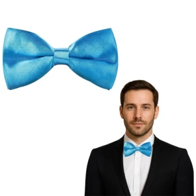 Image of Clip On Satin Plain Colour Safety Bow Tie (Aqua Blue)