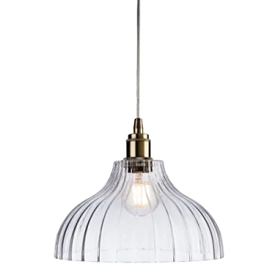 Image of Victory 1 Light Dome Ceiling Pendant Antique Brass, Clear Glass, E27