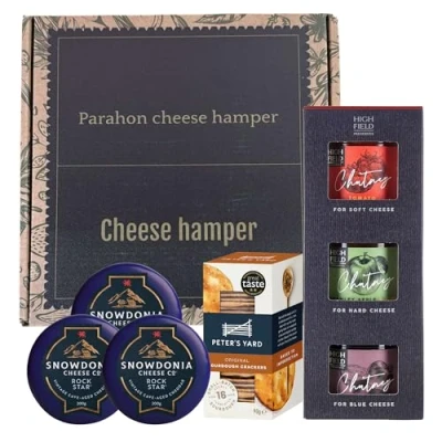 Image of Gourmet Cheese Gift Set Artisan Hamper Vintage Cave Aged Cheddar Smoked Spicy Alcohol Infused Chutney Crackers Food Lovers Box Selection