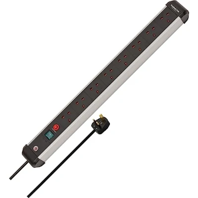 Image of Brennenstuhl Premium Alu Line 8 Way Extension Lead (Power Strip with Safety Fuse Button, 3m Cable, Made in Germany) Black/Silver