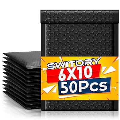 Image of Switory Padded Envelopes A5 Bubble Mailers Packaging Bags 50pcs 6x10In Black Small Wrap Envelope Mailer Poly 15.3cmx22.9cm
