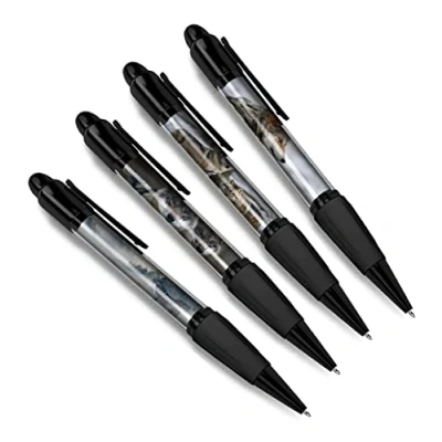 Image of DV DESIGN Set of 4 Wolf Black Ballpoint Pens Wild Wolves Animal Pack Winter Theme Gift