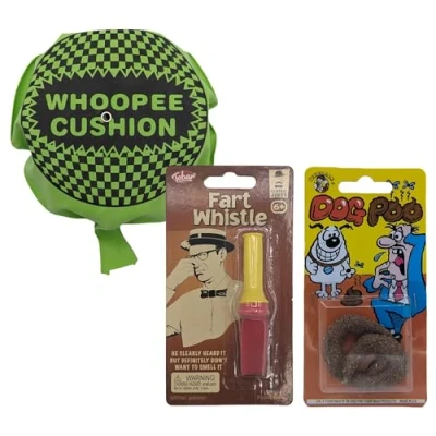 Image of ihoot Self Inflating Whoopee Cushion, Fake Dog Poo &amp; Fart Whistle 3 in 1 Bundle Party Bag Fillers for Kids, Stocking Kids Prank Kit Boys