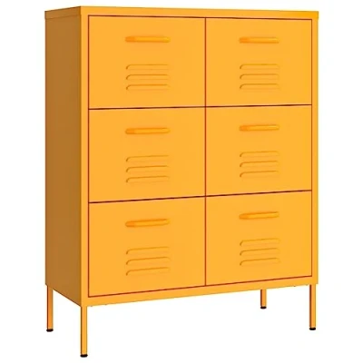 Image of vidaXL Drawer Cabinet Home Living Room Furniture Modern Decor Sideboard Cupboard Bookcase Display Storage Side Mustard Yellow Steel