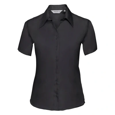 Image of Russell Athletic Collection Womens/Ladies Ultimate Non Iron Short Sleeved Shirt (Black) Cotton Size X Small