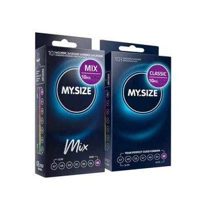 Image of MY.SIZE Mix Set Size 7, 69 mm: 10 Classic Condoms + in 4 exciting Varieties, with Flavor, Color, Ribbed &amp;