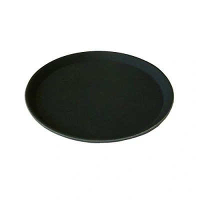 Image of We Can Source It Ltd Round Non Slip Black Bar Tray Serving Waiters Grip Tread 16&quot; (40.6cm)