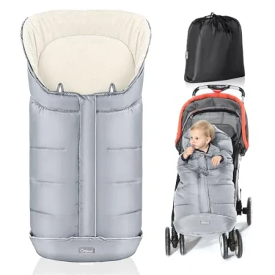 Image of Orzbow Universal Footmuff for Pushchair,Warm Cosy Toes Buggy Pram Stroller,Waterproof and Windproof Thick Fleece with Drawstring Hood (Large,Elegant Grey)