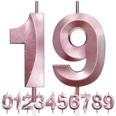Image of 19th Birthday Candle, 3D Design Rose Gold Glitter Number Candles, Cake Topper Decorations, Candle for Party, Wedding Anniversary, Baby Shower, Party Decoration (Pink Gold)