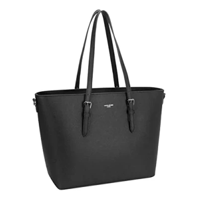 Image of David Jones Women&#039;s Large Tote Shopper Top Handle Handbag PU Leather Big Shoulder Shopping Bag Capacity A4 Ladies Girl Students School Work Office City Laptop Black 2