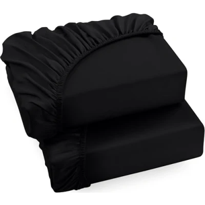 Image of Utopia Bedding Fitted Sheet Super King (2 Pack), Black Deep Pocket 14 inch (35 cm) Easy Care Soft Brushed Microfibre Fabric Shrinkage and Fade Resistant Bottom