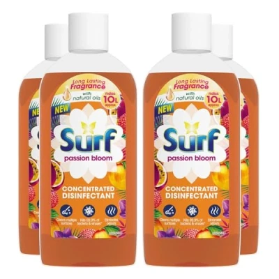 Image of Surf Passion Bloom Concentrated Disinfectant All Purpose Cleaner Long Lasting Fruity and Tropical Fragrance with Natural Oils Cleans Multiple Surface, 240ml (Pack of 4)