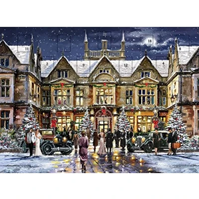 Image of Traditional Advent Calendar Christmas House Party Scene Glitter Finish 24 Doors