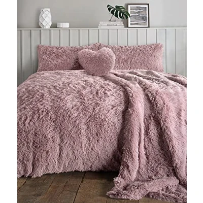 Image of NEW Soft Warm &amp; Cosy Teddy Bear Faux Fur Fleece CUDDLY Duvet Quilt Cover Pillowcases Bedding Set (Blush Pink, Single)