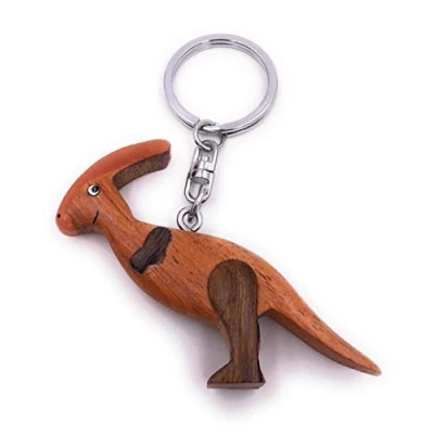 Image of H Customs Parasaurolophus Dino Dinosaur Wood Noble Handmade Keychain Pendant