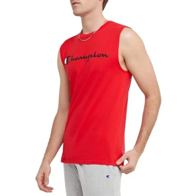 Image of Champion Men&#039;s Graphic Jersey Muscle Shirt, Scarlet, S