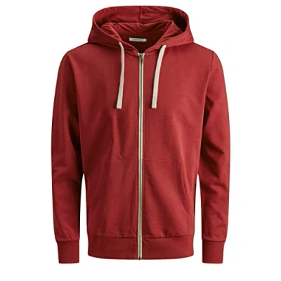 Image of JACK &amp; JONES Jjeholmen Men&#039;s Sweat Zip Hood Noos Jacket, Red (Red Dahlia/Reg Fit), M