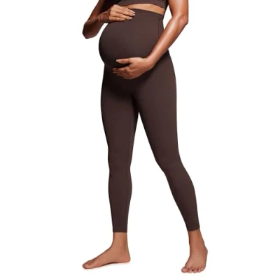 Image of CRZ Yoga Women&#039;s Butterluxe 25&quot; Maternity Leggings Over Bump Workout Pregnancy Soft Belly Support Pants Hot Fudge Brown 10