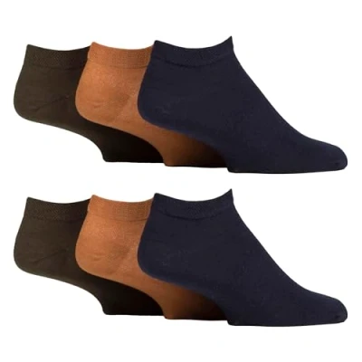 Image of Gentle Grip 6 Pairs Mens Diabetic Trainer Socks Non Elastic Low Cut Ankle (6 11, Ochre/Navy Blue/Green Khaki)