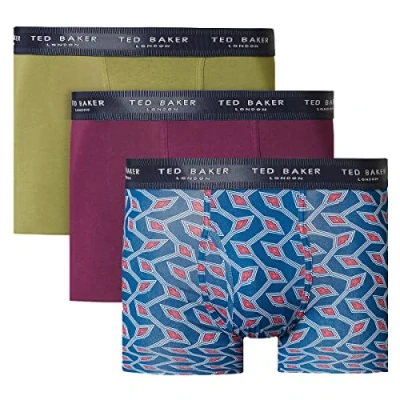 Image of Ted Baker Mens 3 Pack Boxers Capulet Olive/Potent Purple/Gibraltar Sea S