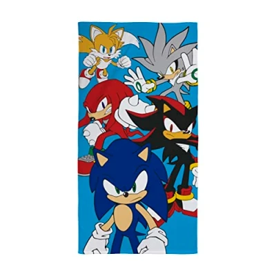 Image of Character World Official Sonic The Hedgehog Towel Super Soft Feel, Stars Design Perfect Home, Bath, Beach &amp; Swimming Pool