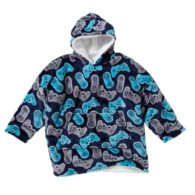 Image of Just Essentials Kids Boys Girls Supersoft Fleece Hoodie Wearable Blanket Oversized Sweatshirt Gaming Console Print One Size
