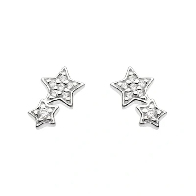 Image of Dew Sterling Silver and Cubic Zirconia Double Star Stud Earrings