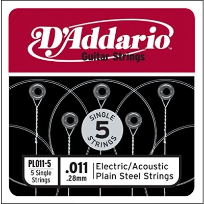 Image of D&#039;Addario PL011 5 Plain Steel Electric/Acoustic Guitar Strings Pack