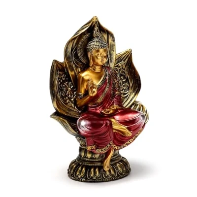 Image of Puckator Red &amp; Gold Thai Buddha Seated Lotus Cute Room Decor Aesthetic Feng Shui Meditation Accessories Garden Ornaments Shelf Desk Decorations Mindfulness Home Gifts Statues