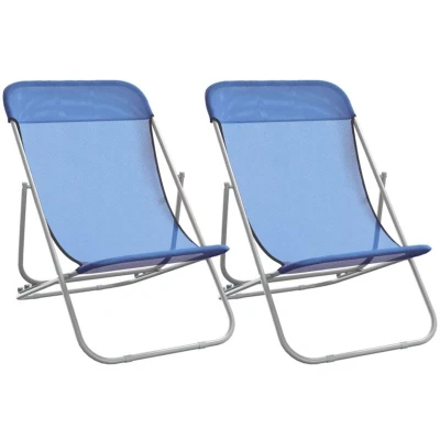 Image of vidaXL Folding Beach Chairs 2 pcs Blue Textilene&amp;Powder coated Steel
