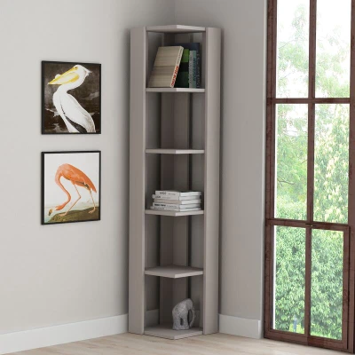 Image of HOCUS PICUS Hocuspicus 5 Tier Corner Bookcase with Many Colour Options 161x34x34cm Living Room Furniture Easy to Assemble Book Storage Display Unit (Black Marble Effect)