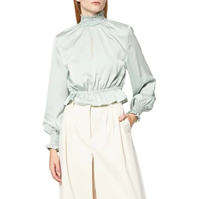 Image of NA KD Women&#039;s Padded Shoulder Blouse, Largeight Green, 16 UK